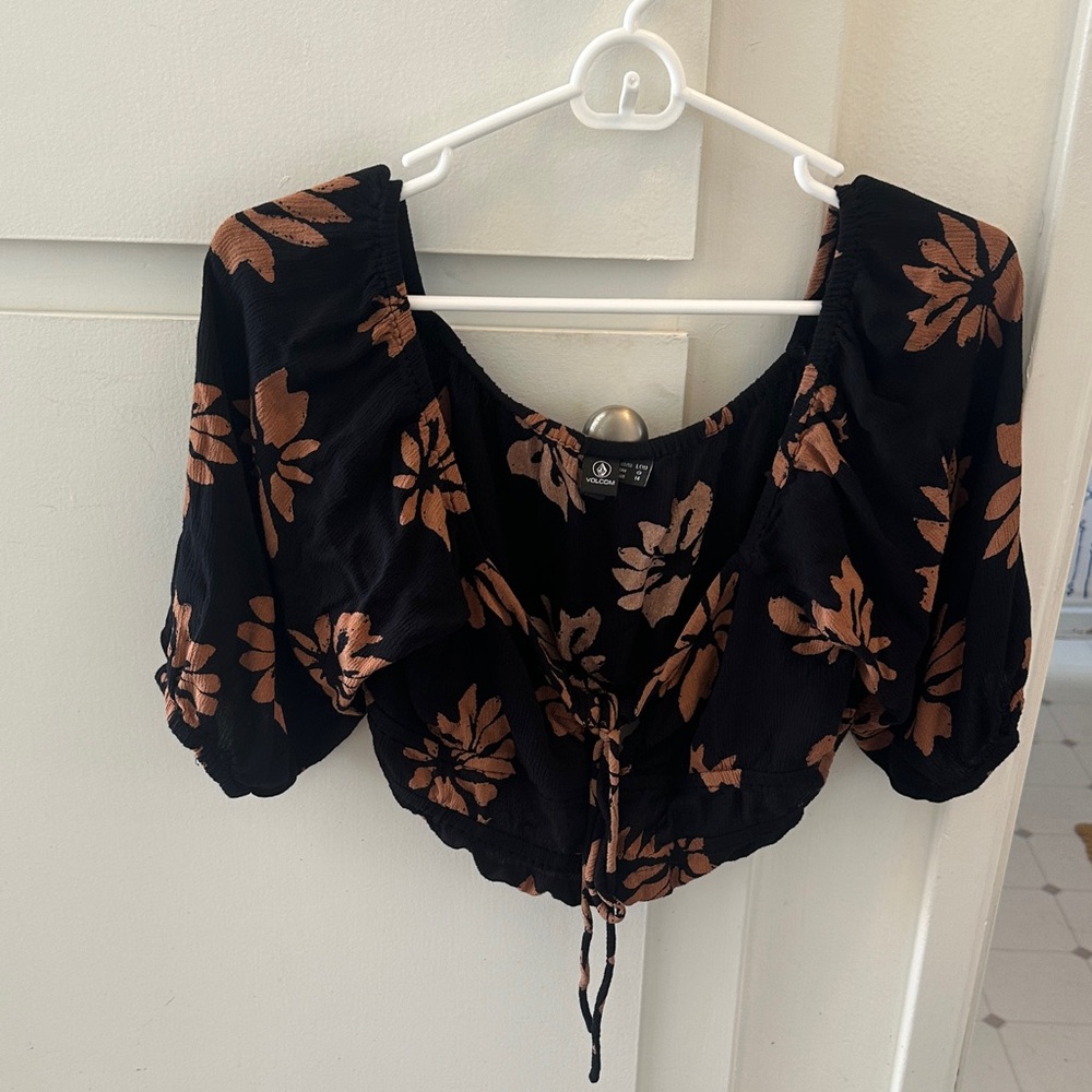 Volcom Black and Brown Floral Blouse